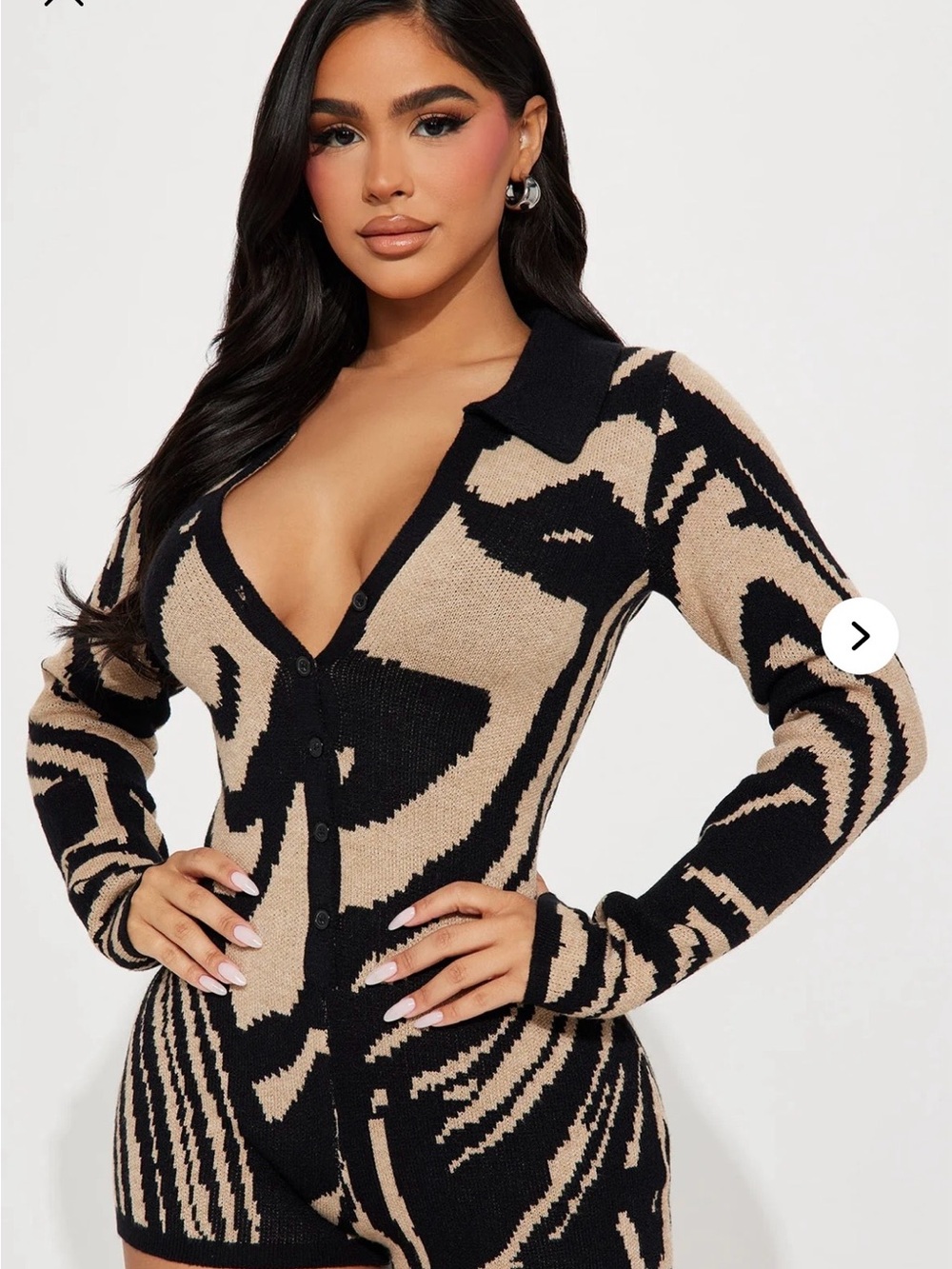 Fashion Nova Black & Beige Abstract Knit Cardigan